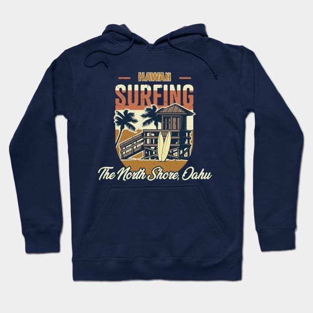 The North Shore, Oahu, Hawaii Surfing Hoodie by Graficof
